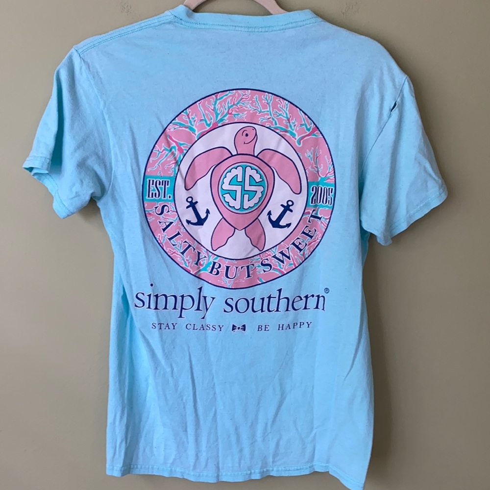 Simply Southern Teal Sea Turtle Logo Tee Sz S